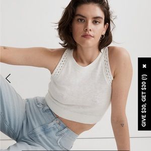 Madewell ivory crochet trim crop sweater tank. Never worn. Tags still on.